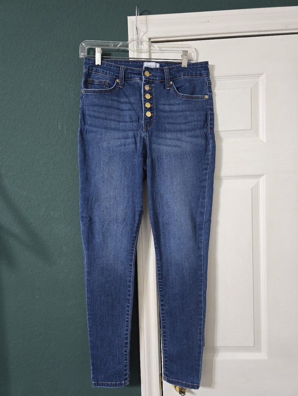 Crown & Ivy High Rise Skinny Jeans Size 10R Button Fly Medium Wash Stretch Indie